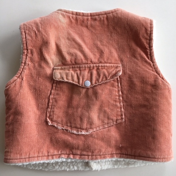 Vintage Japanese Sherpa Lined Corduroy Kid’s Vest with Baseball Patch - Picture 2 of 5